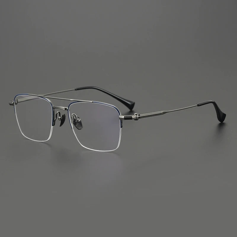 Gatenac Unisex Semi Rim Big Square Double Bridge Titanium Eyeglasses G4011