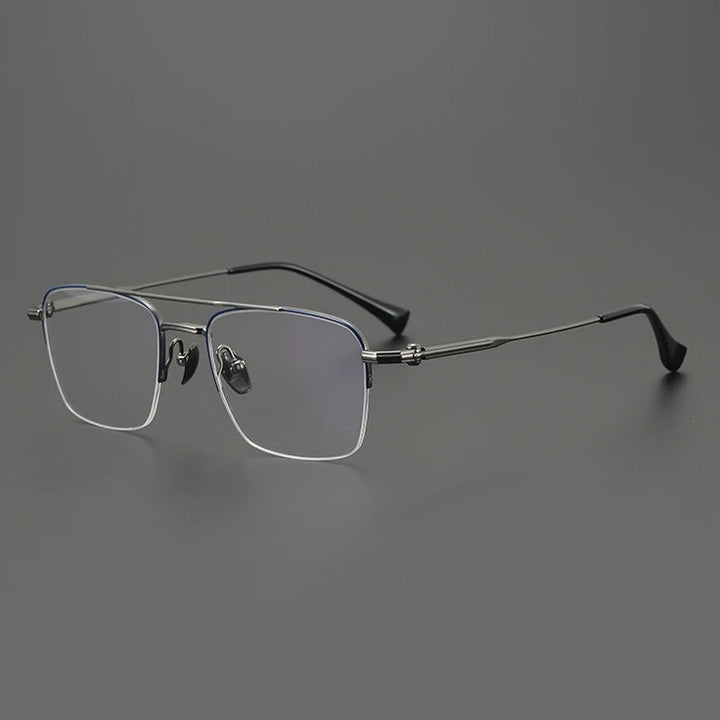 Gatenac Unisex Semi Rim Big Square Double Bridge Titanium Eyeglasses G4011