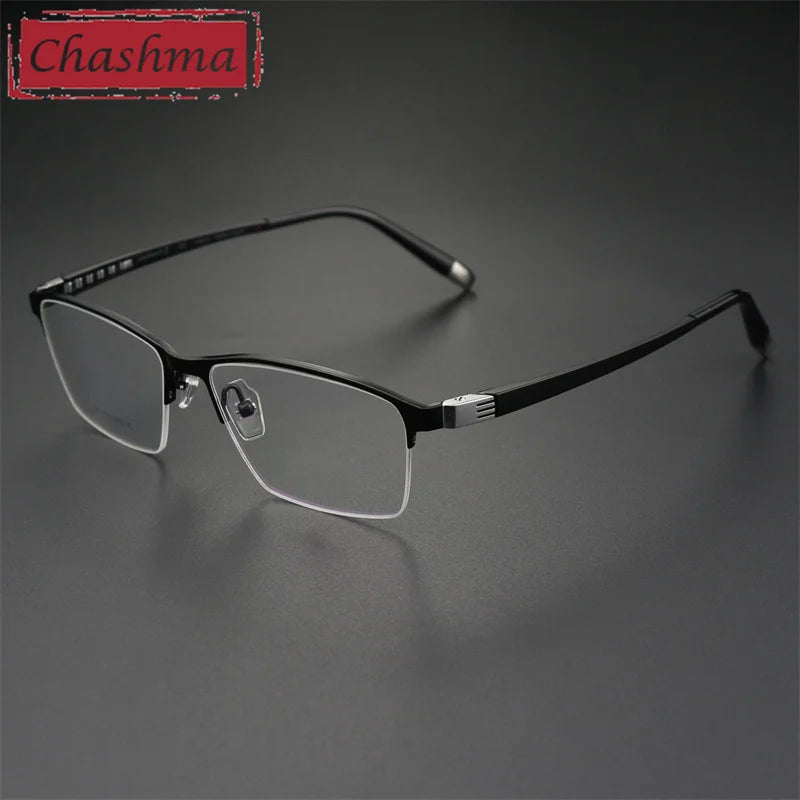 Chashma Women's Semi Rim Square Titanium Reading Glasses 27039 Reading Glasses Chashma Black Single Version 1.61|Photo Grey