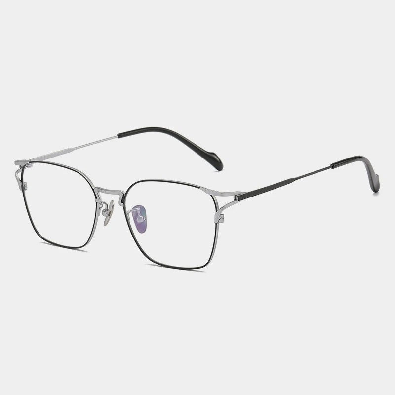 Gatenac Unisex Full Rim Square Titanium Eyeglasses Gxyj1138 Full Rim Gatenac Black Silver