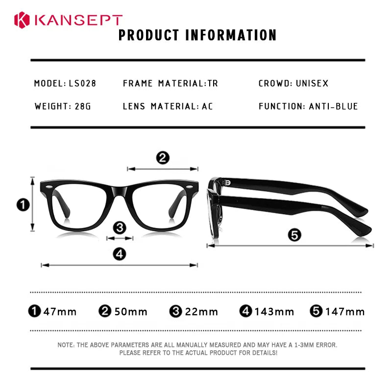 Kansept Unisex Full Rim Square Tr 90 Alloy Reading Glasses 62028