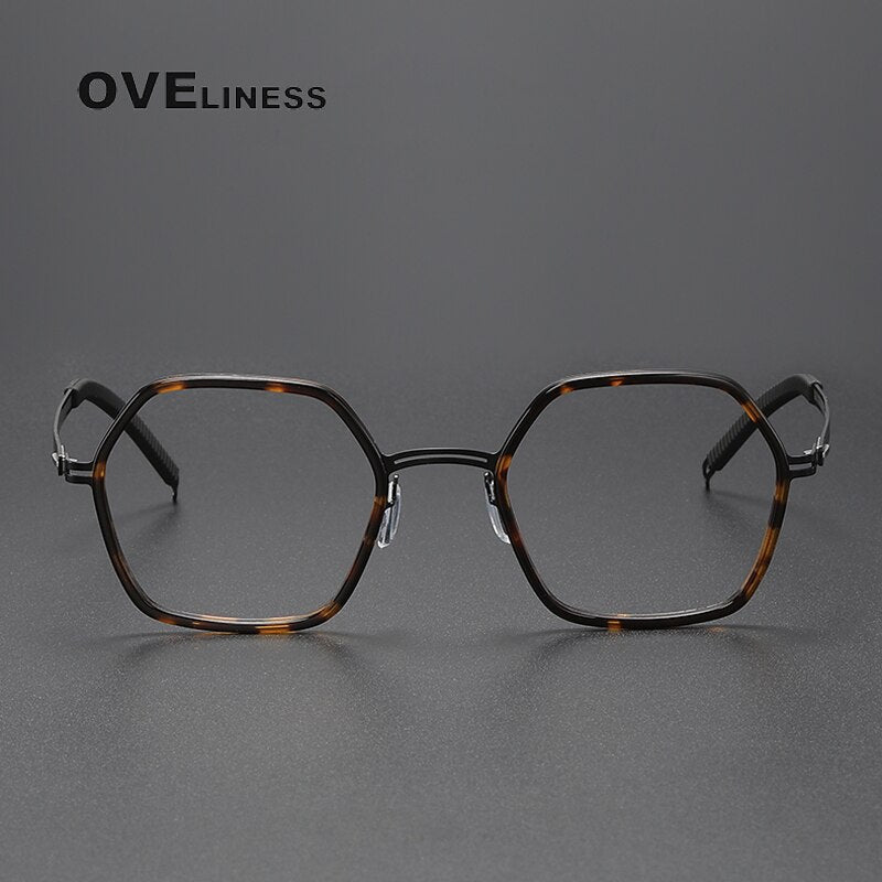 Oveliness Unisex Full Rim Polygon Acetate Titanium Eyeglasses 8202322 Full Rim Oveliness