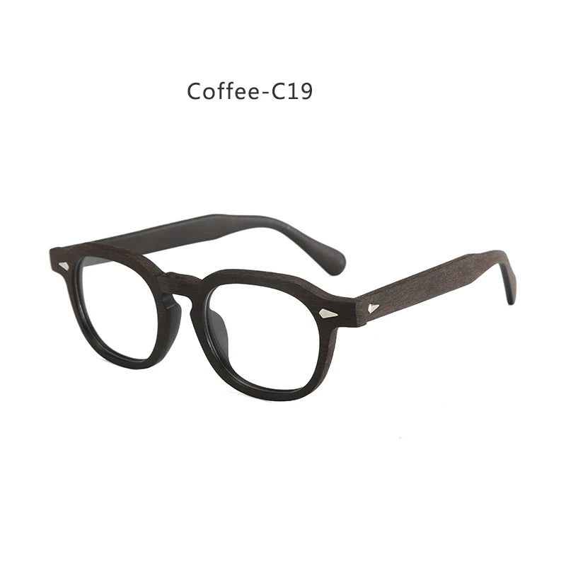 Hdcrafter Men's Large Full Rim Square Wood Eyeglasses 8183 Full Rim Hdcrafter Eyeglasses Coffee-C19