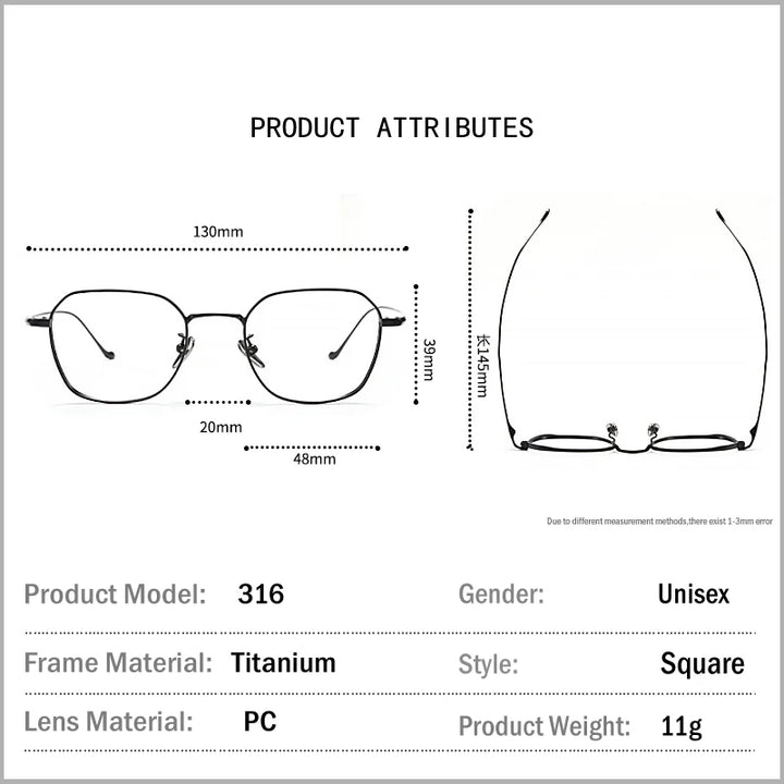 Muzz Women's Full Rim Brow Line Polygon Titanium Eyeglasses 45316