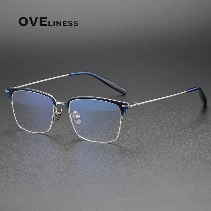 Oveliness Unisex Semi Rim Square Acetate Titanium Eyeglasses 80990 Semi Rim Oveliness blue silver