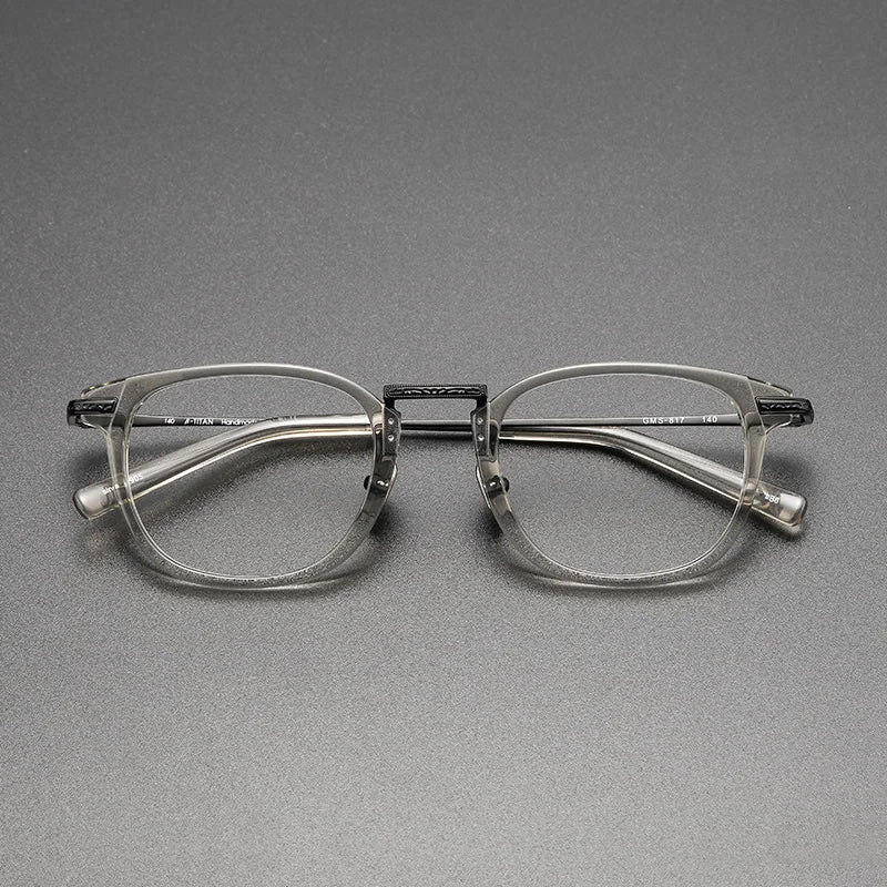 Black Mask Unisex Full Rim Titanium Acetate Square Eyeglasses G817 Full Rim Black Mask Clear Gray