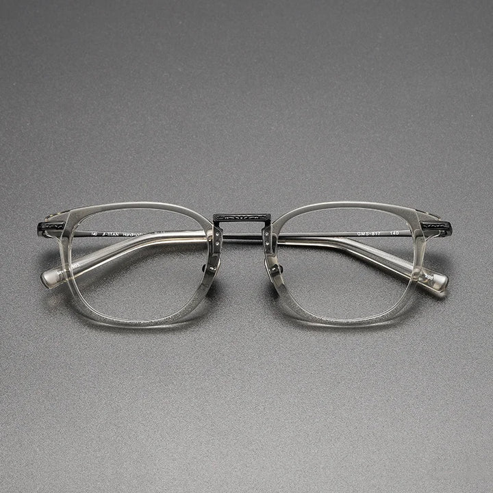 Black Mask Unisex Full Rim Titanium Acetate Square Eyeglasses G817 Full Rim Black Mask Clear Gray