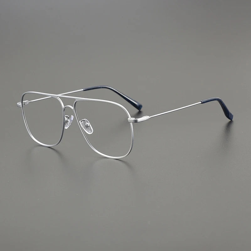 Gatenac Unisex Full Rim Square Double Bridge Titanium Eyeglasses Gxyj1241 Full Rim Gatenac Silver