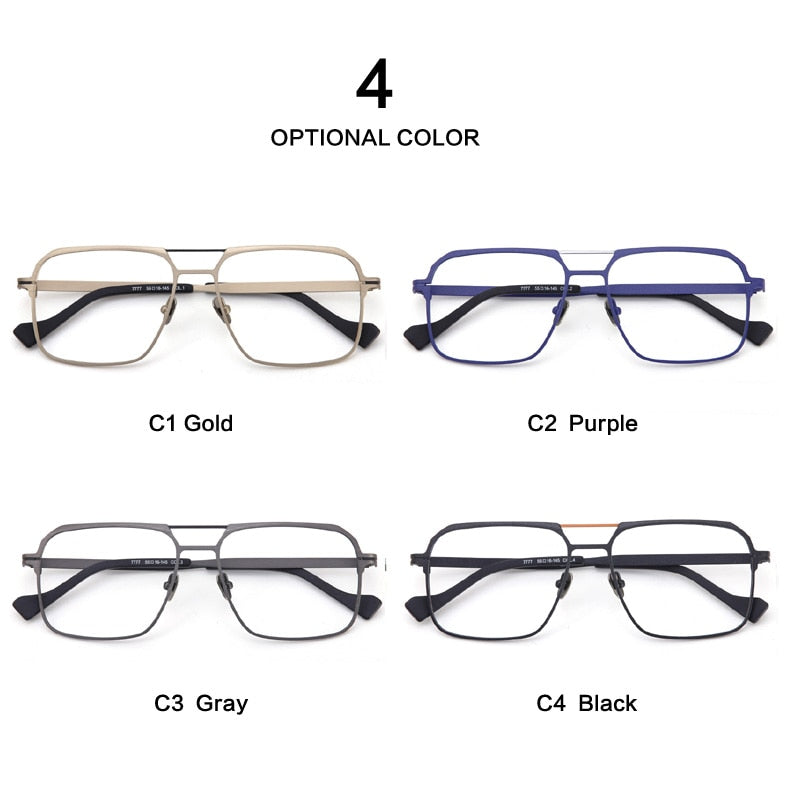 Muzz Unisex Full Rim Big Square Double Bridge  Titanium Eyeglasses 7777 Full Rim Muzz