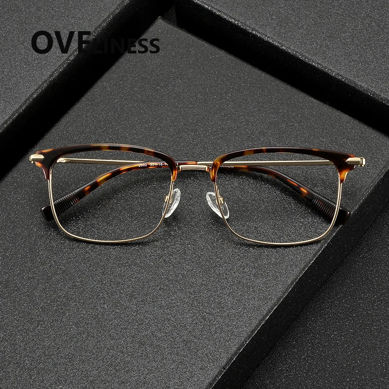 Oveliness Men's Full Rim Square Acetate Titanium Eyeglasses 852003 Full Rim Oveliness