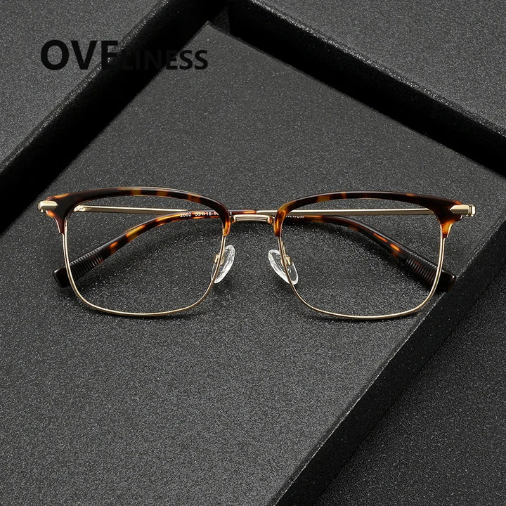 Oveliness Men's Full Rim Square Acetate Titanium Eyeglasses 852003 Full Rim Oveliness