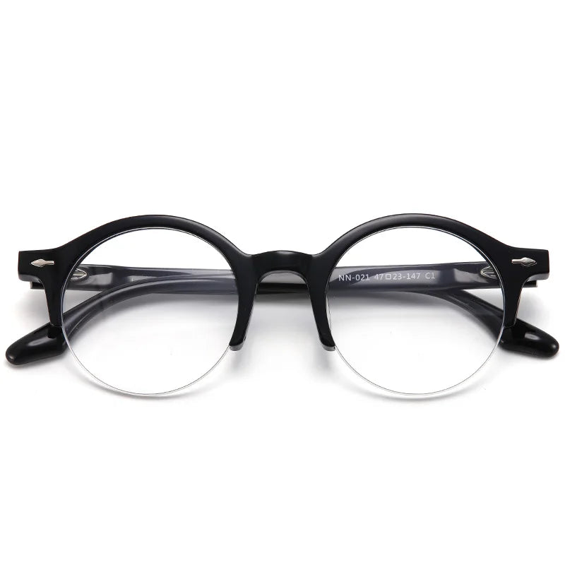Muzz Unisex Semi Rim Round Acetate Eyeglasses Nn021 Semi Rim Muzz C1