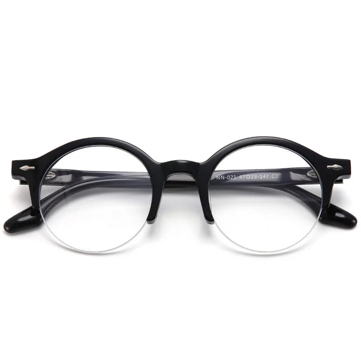 Muzz Unisex Semi Rim Round Acetate Eyeglasses Nn021 Semi Rim Muzz C1