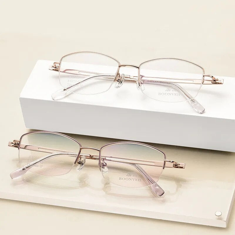 Bclear Women's Semi Rim Square Titanium Eyeglasses 6006b Semi Rim Bclear