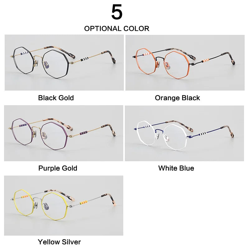 Muzz Women's Full Rim Polygon Round Titanium Eyeglasses 30213 Full Rim Muzz