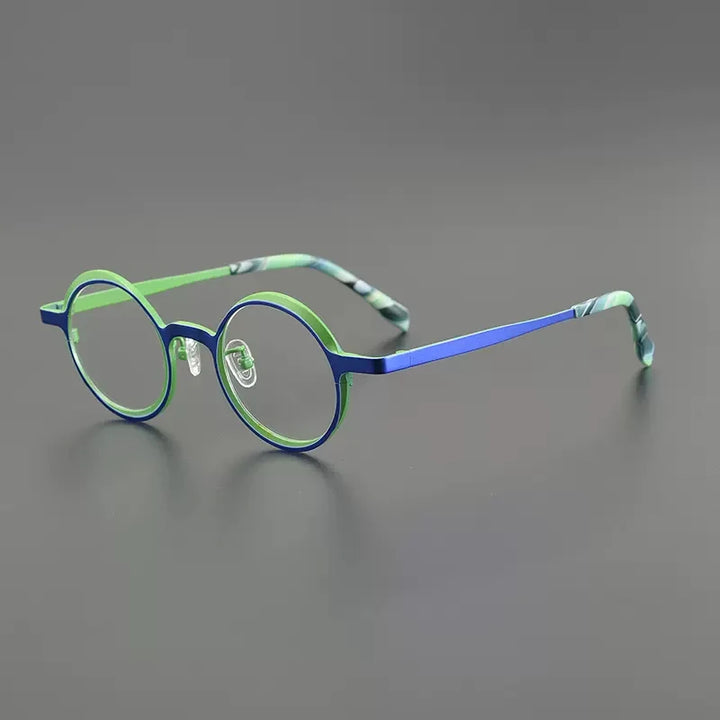 Gatenac Unisex Full Rim Round Titanium Eyeglasses Gxyj1024 Full Rim Gatenac Green Blue
