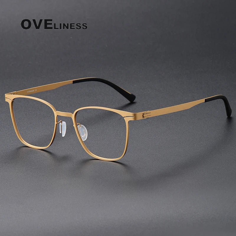 Oveliness Unisex Full Rim Square Screwless Titanium Eyeglasses 80997 Full Rim Oveliness gold  