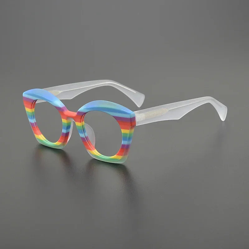 Hewei Women's Full Rim Square Cat Eye Frosted Acetate Eyeglasses 19388 Full Rim Hewei C1