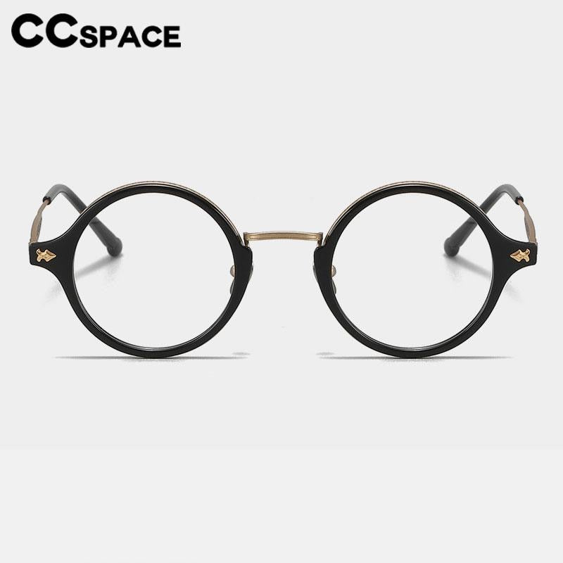 CCspace Unisex Full Rim Round Titanium Acetate Rivet Eyeglasses 56701 Full Rim CCspace