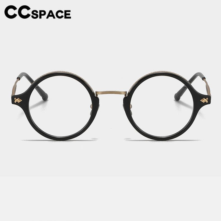 CCspace Unisex Full Rim Round Titanium Acetate Rivet Eyeglasses 56701 Full Rim CCspace
