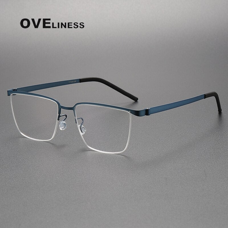 Oveliness Unisex Semi Rim Square Screwless Titanium Eyeglasses 7420 Semi Rim Oveliness blue  