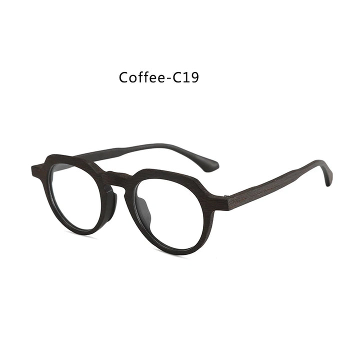 Hdcrafter Unisex Full Rim Flat Top Round Wood Eyeglasses 2310 Full Rim Hdcrafter Eyeglasses Coffee-C19