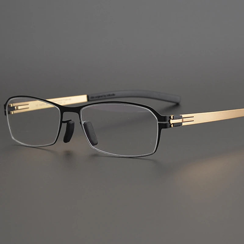 Black Mask Unisex Semi Rim Square Screwless Steel Eyeglasses 49006 Semi Rim Black Mask