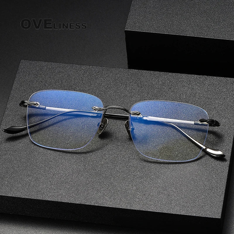 Oveliness Unisex Rimless Square Titanium Eyeglasses 80956 Rimless Oveliness