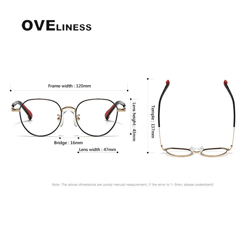 Oveliness Unisex Full Rim Flat Top Round Titanium Eyeglasses 80935 Full Rim Oveliness
