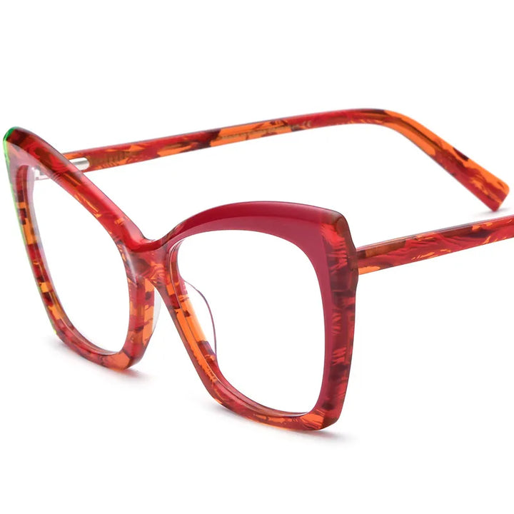 CCspace Unisex Full Rim Cat Eye Acetate Eyeglasses 56921 Full Rim CCspace C3Red