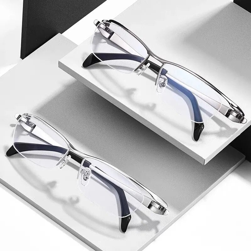 Muzz Men's Semi Rim Rectangle Titanium Eyeglasses 1153q Semi Rim Muzz