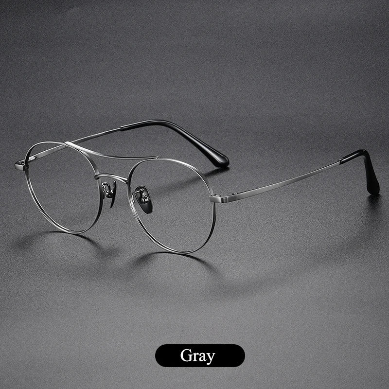Bclear Unisex Full Rim Round Small Double Bridge Titanium Eyeglasses 86678 Full Rim Bclear GRAY