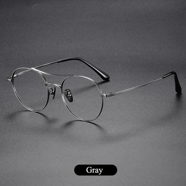 Bclear Unisex Full Rim Round Small Double Bridge Titanium Eyeglasses 86678 Full Rim Bclear GRAY