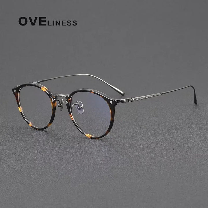 Oveliness Women's Full Rim Round Acetate Titanium Eyeglasses 40055