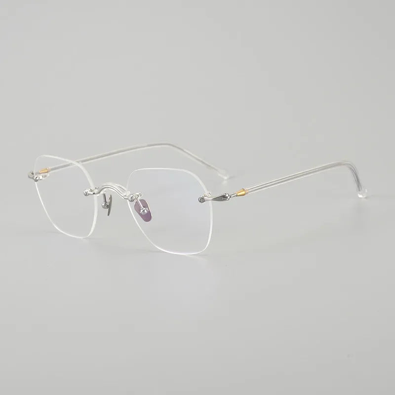 Muzz Women's Rimless Flat Top Polygon Titanium Eyeglasses 817122