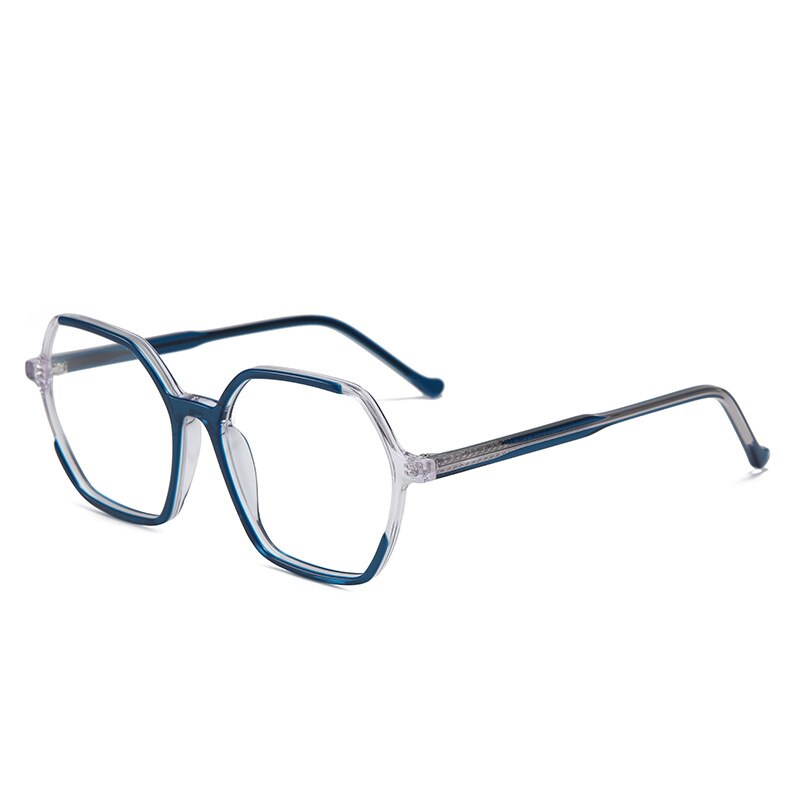 CCspace Unisex Full Rim Polygon Acetate Fiber Spring Hinge Eyeglasses 55992 Full Rim CCspace C1Blue