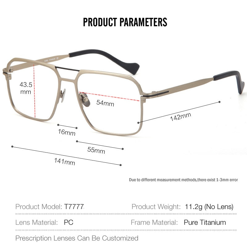 Muzz Unisex Full Rim Big Square Double Bridge  Titanium Eyeglasses 7777 Full Rim Muzz