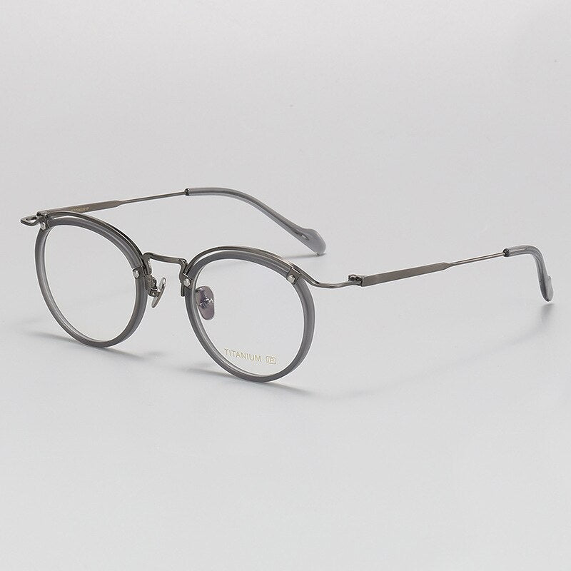 Gatenac Unisex Full Rim Round Acetate Titanium Eyeglasses Gxyj1069 Full Rim Gatenac Gray Gun