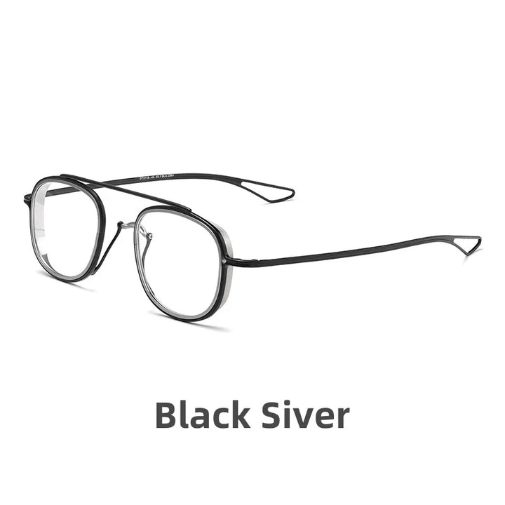 Kocolior Unisex Full Rim Square Double Bridge Titanium Eyeglasses 3185 Full Rim Kocolior Black Silver