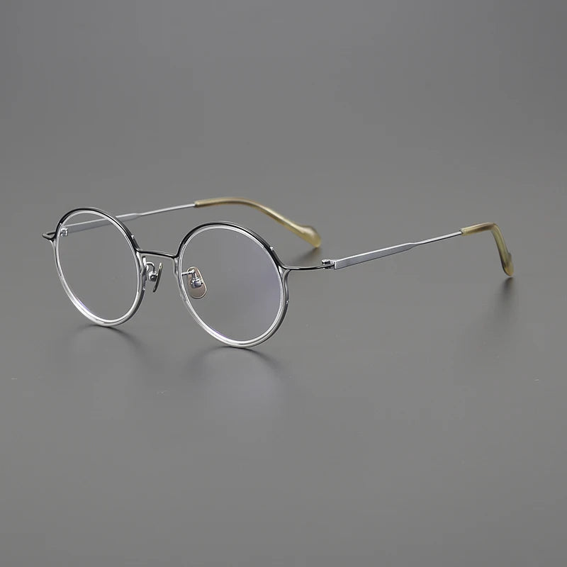 Gatenac Unisex Full Rim Round Oval Round Titanium Eyeglasses Gxyj1561 Full Rim Gatenac Black Silver