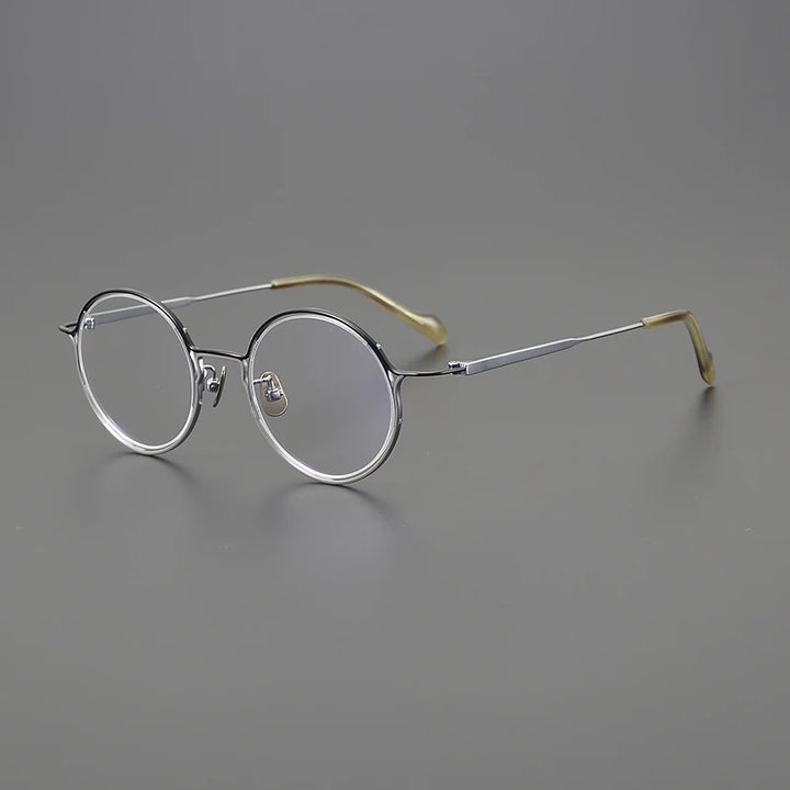 Gatenac Unisex Full Rim Round Oval Round Titanium Eyeglasses Gxyj1561 Full Rim Gatenac Black Silver