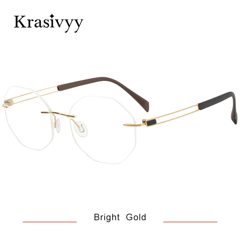 Krasivyy Women's Rimless Polygon Round Titanium Eyeglasses 16079 Rimless Krasivyy Bright Gold CN