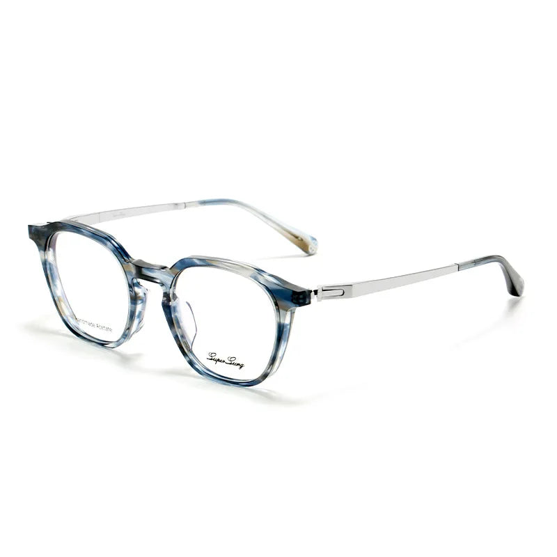 Nobler Unisex Full Rim Flat Top Polygon Acetate Titanium Eyeglasses 841060 Full Rim Nobler C5