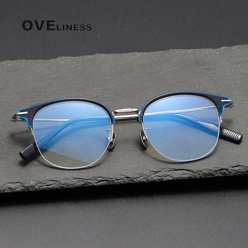 Oveliness Unisex Semi Rim Square Oval Acetate Titanium Eyeglasses 8098 Semi Rim Oveliness