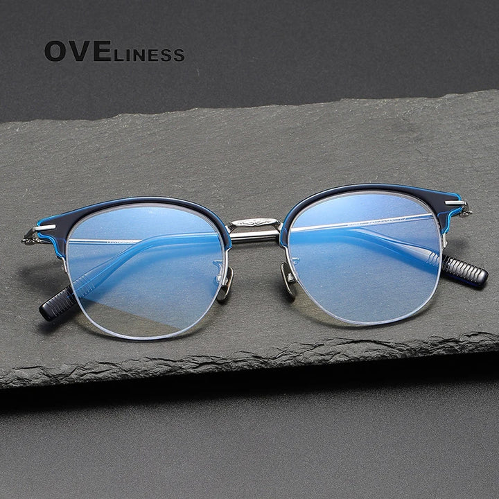 Oveliness Unisex Semi Rim Square Oval Acetate Titanium Eyeglasses 8098 Semi Rim Oveliness