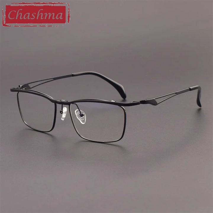 Chashma Ottica Men's Full Rim Brow Line Square Titanium Eyeglasses 11488 Full Rim Chashma Ottica Black  