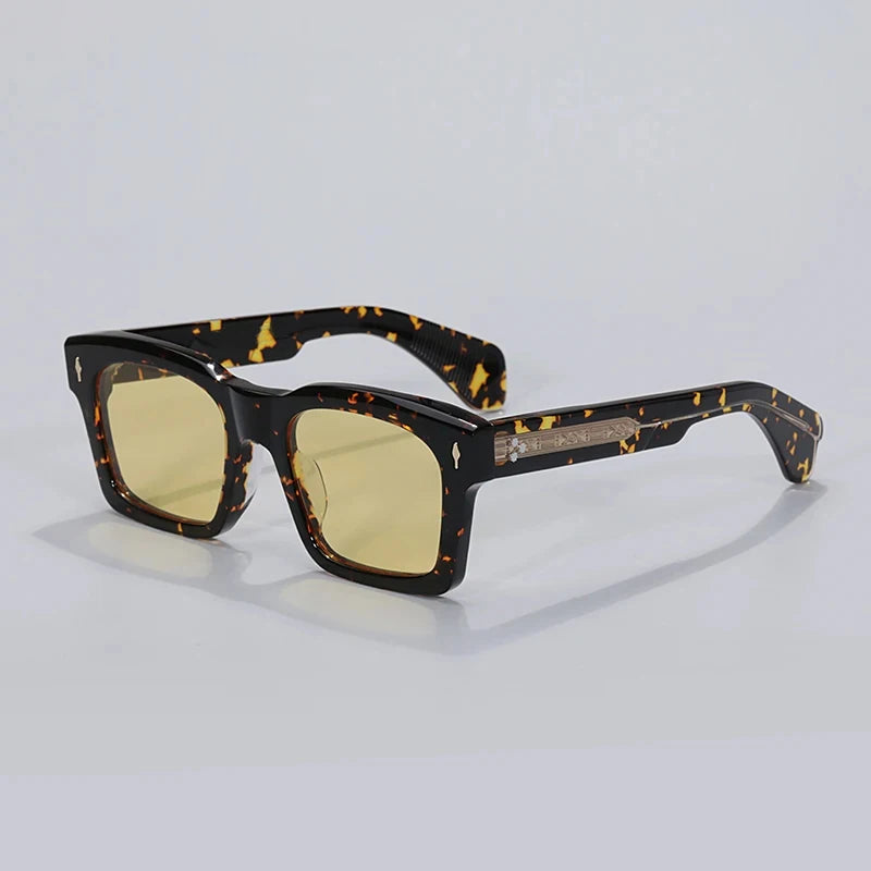 Hewei Unisex Full Rim Square Acetate Sunglasses 0023 Sunglasses Hewei tortoiseshell-yellow as picture 