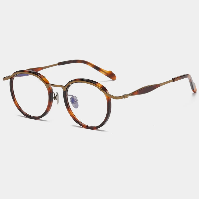 Gatenac Unisex Full Rim Round Acetate Titanium Eyeglasses Gxyj1158 Full Rim Gatenac Bronze Turtle