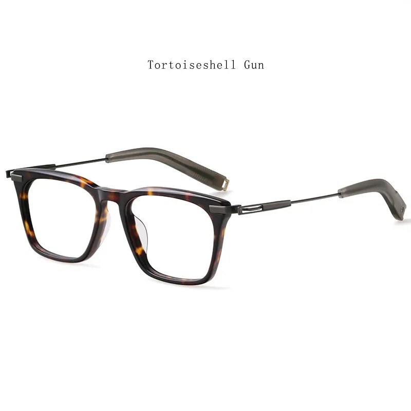 Hdcrafter Men's Full Rim Big Square Titanium Acetate Eyeglasses Dlx403 Full Rim Hdcrafter Eyeglasses Tortoiseshell-Gun