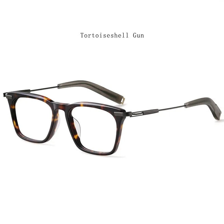Hdcrafter Men's Full Rim Big Square Titanium Acetate Eyeglasses Dlx403 Full Rim Hdcrafter Eyeglasses Tortoiseshell-Gun